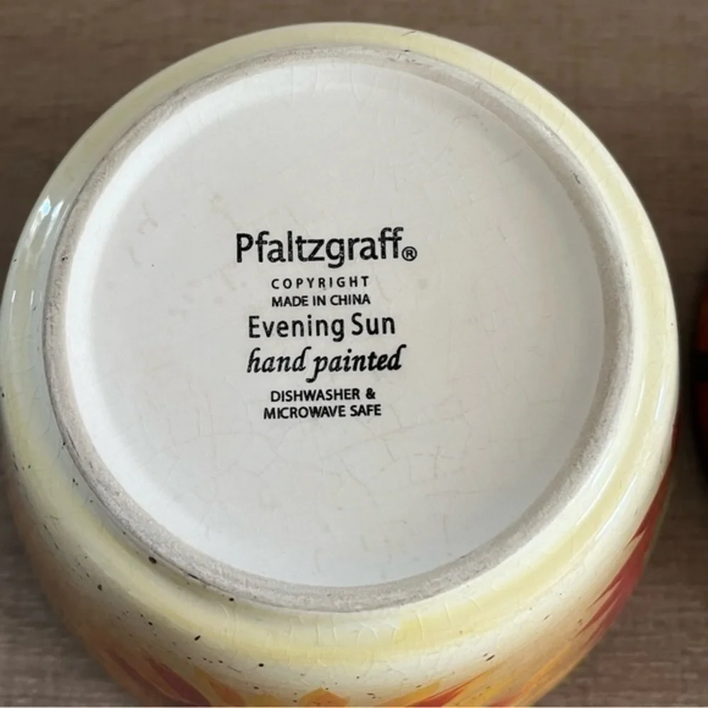 Pfaltzgraff Evening Sun Coupe 2 Cereal Bowls‎ 6" Red Yellow Sunflowers Retired - Picture 3 of 12